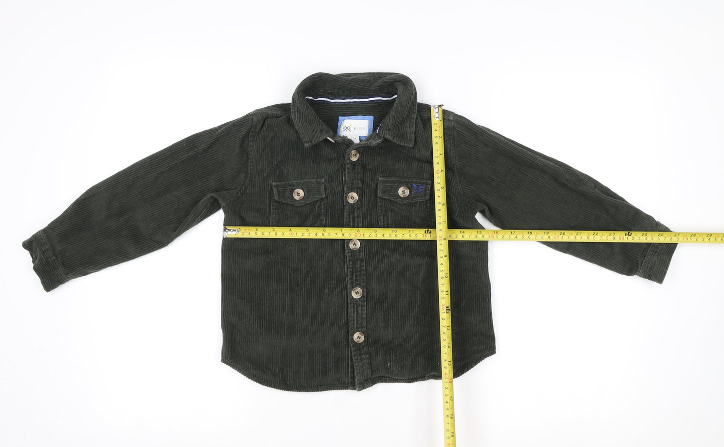 Crew Clothing Boys Green Corduroy Shirt Jacket 7-8 Years Button Front