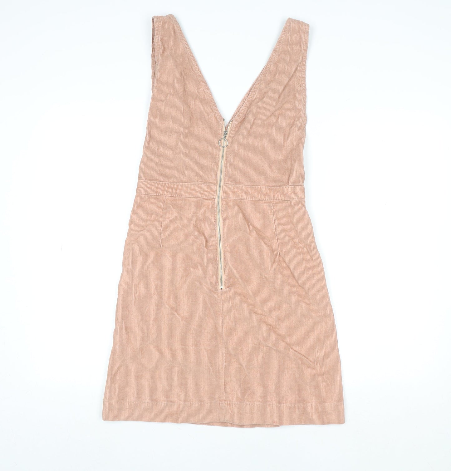 Denim Co. Women’s Beige Corduroy Pinafore Dress Size 6 V-Neck Zip Casual