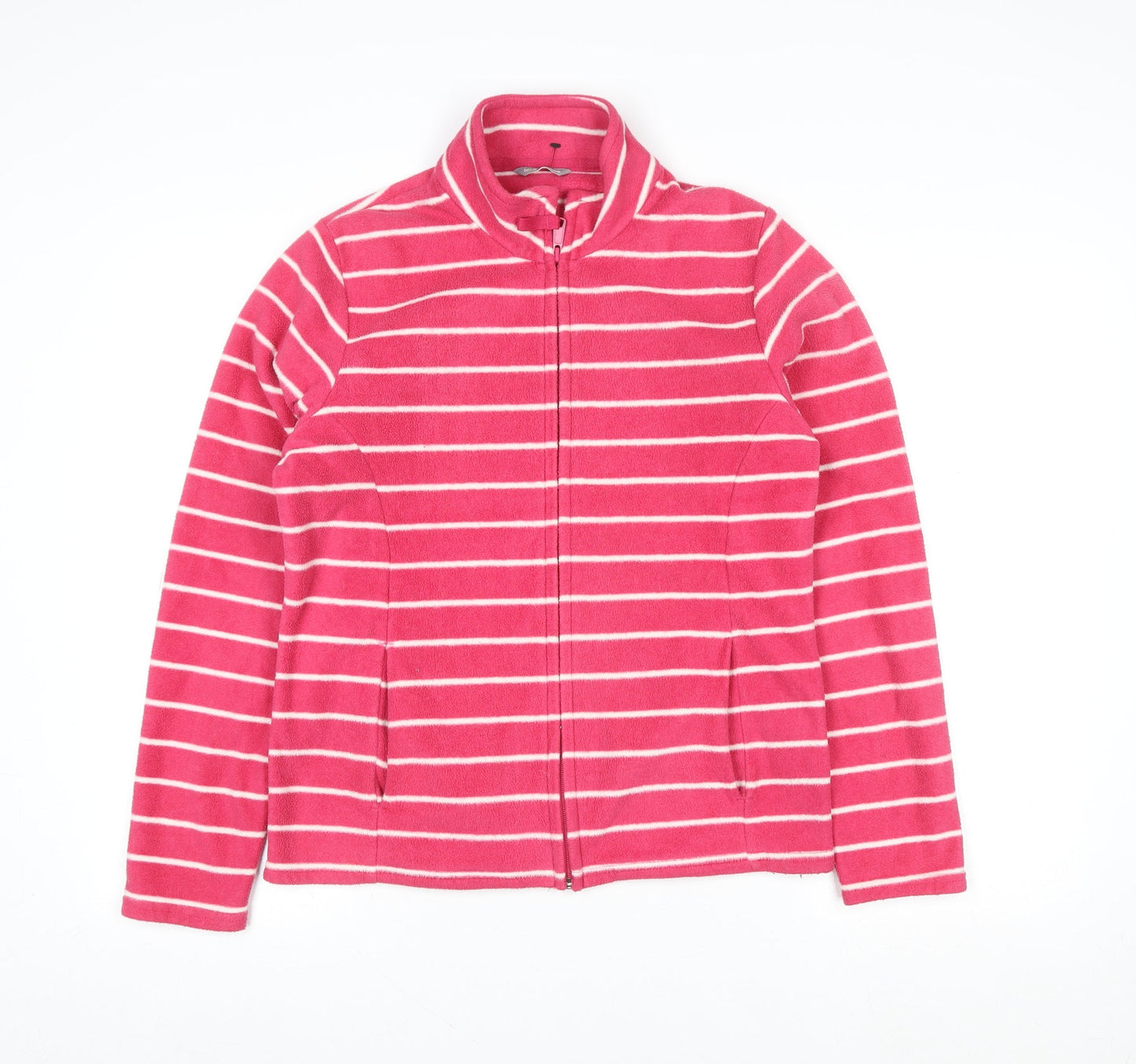 Marks and Spencer Women's Pink Striped Fleece Full Zip Sweatshirt UK 12