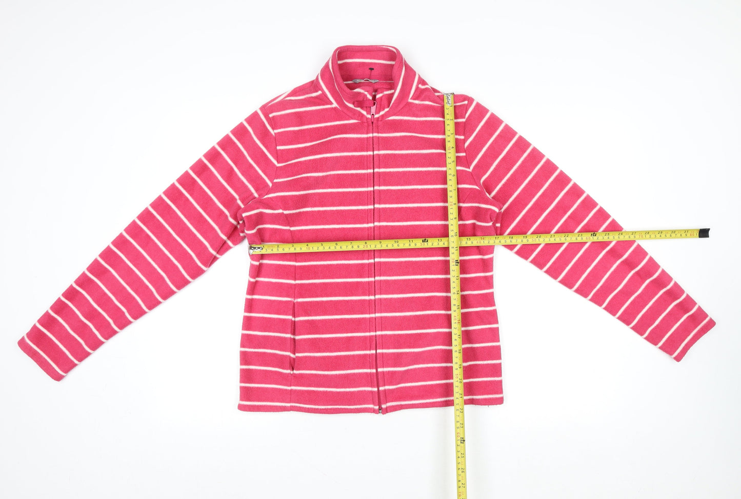 Marks and Spencer Women's Pink Striped Fleece Full Zip Sweatshirt UK 12