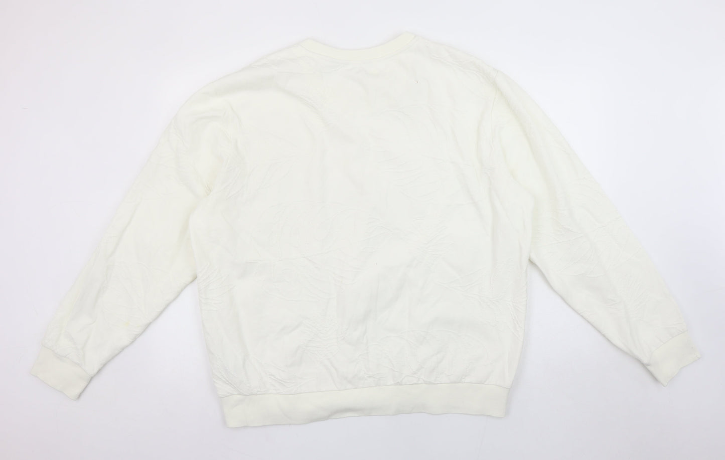 Next Women Ivory Embossed Pullover Sweatshirt Size L Cotton Blend