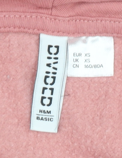 H&M Divided Women Pink XS Pullover Hoodie Basic Cotton Blend