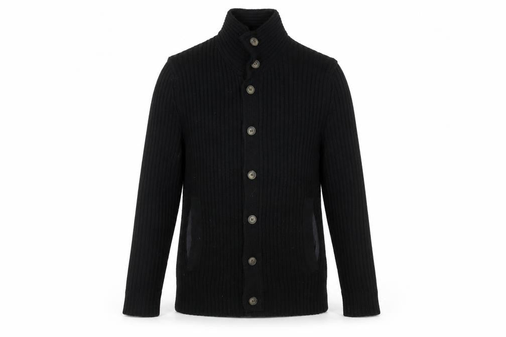 River Island Mens Black Wool Blend Button Cardigan Jumper Size S