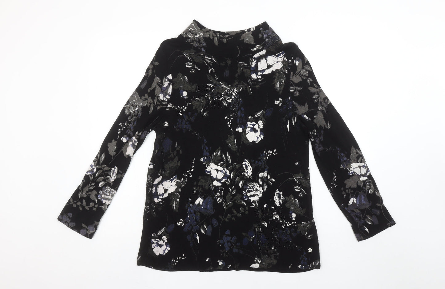 Monari Women's Black Floral Velvet Tunic Blouse Size 12