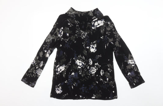 Monari Women's Black Floral Velvet Tunic Blouse Size 12