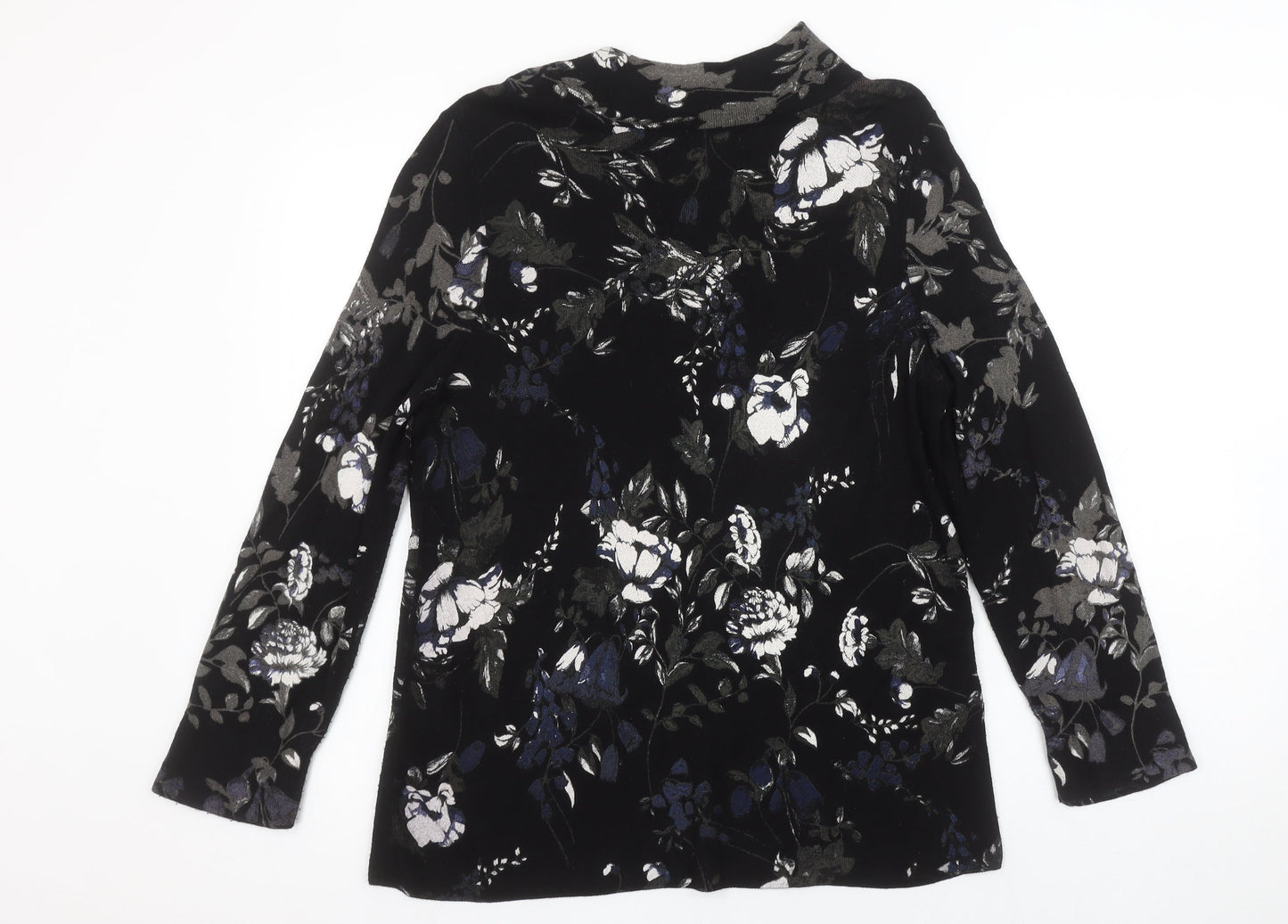 Monari Women's Black Floral Velvet Tunic Blouse Size 12