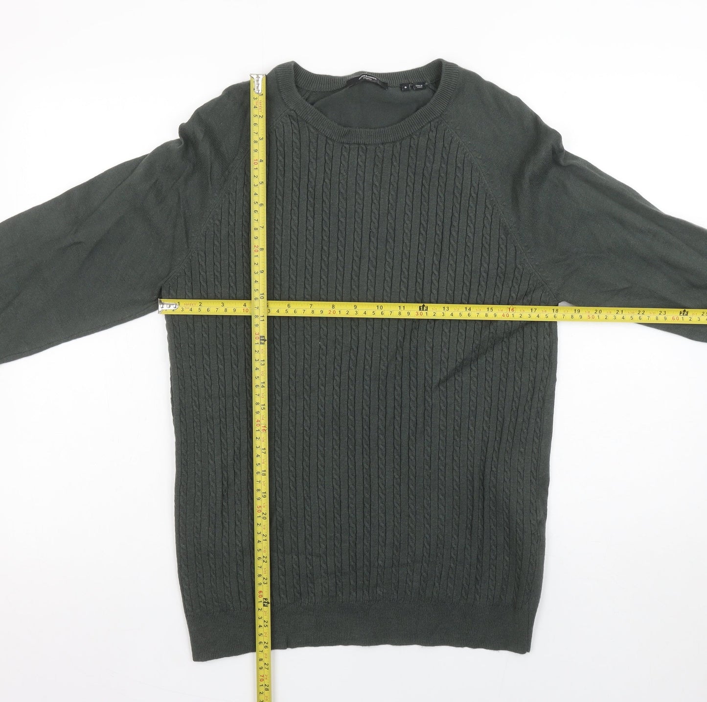 Jack & Jones Men’s Green Cable Knit Crew Neck Jumper Size S