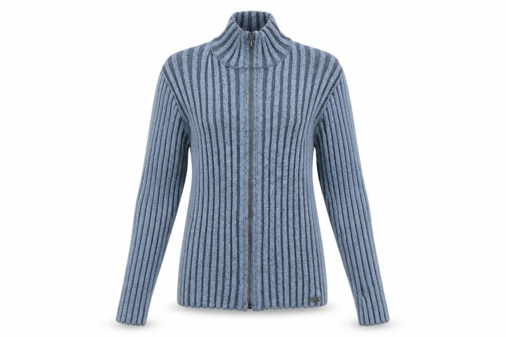 Pull&Bear Teens Blue Ribbed Full Zip Mock Neck Jumper Size 14
