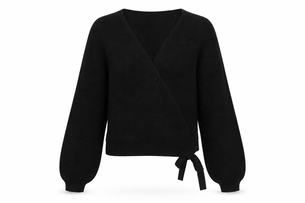 Threadbare Women’s Black Wrap Knit Jumper Size 12 Tall
