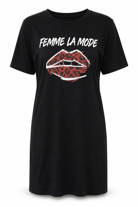 Select Womens Black Size 10 T-Shirt Dress Femme La Mode Print
