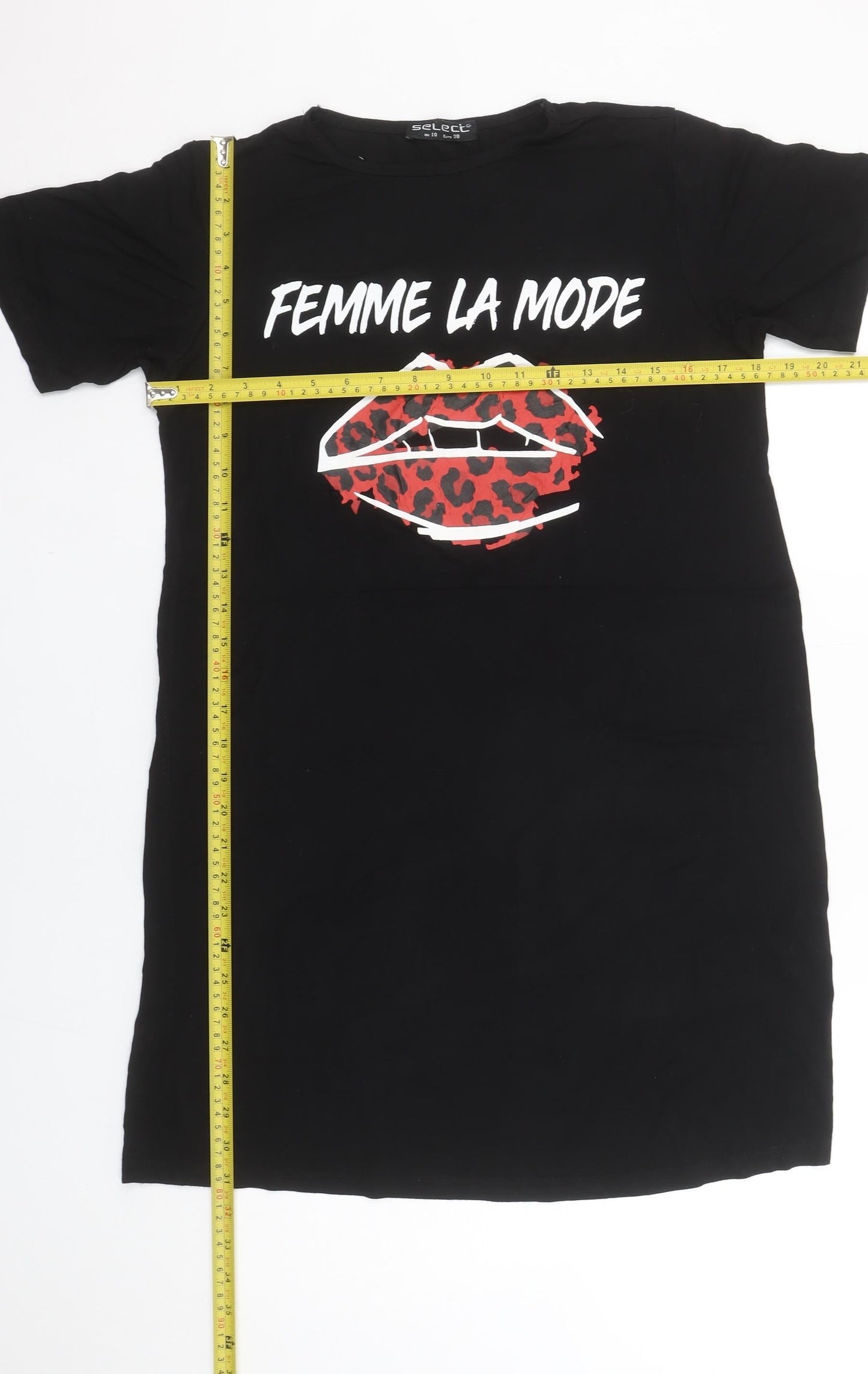 Select Womens Black Size 10 T-Shirt Dress Femme La Mode Print
