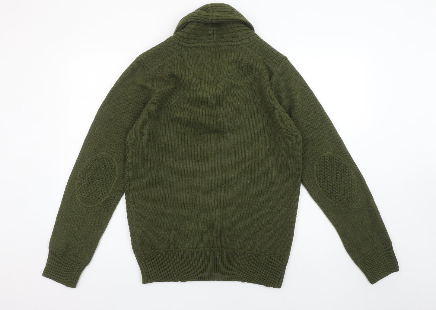 Emerald Isle Women’s Green Wool Blend Shawl Collar Jumper Size S