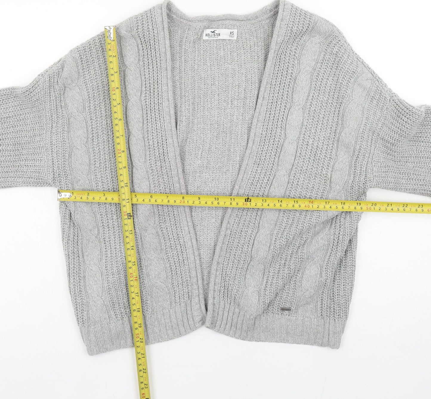Hollister Women’s Grey Cable-Knit Open Front Cardigan XS