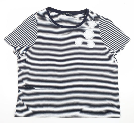 Bonmarché Women’s Blue Striped Embroidered T-Shirt Size 24