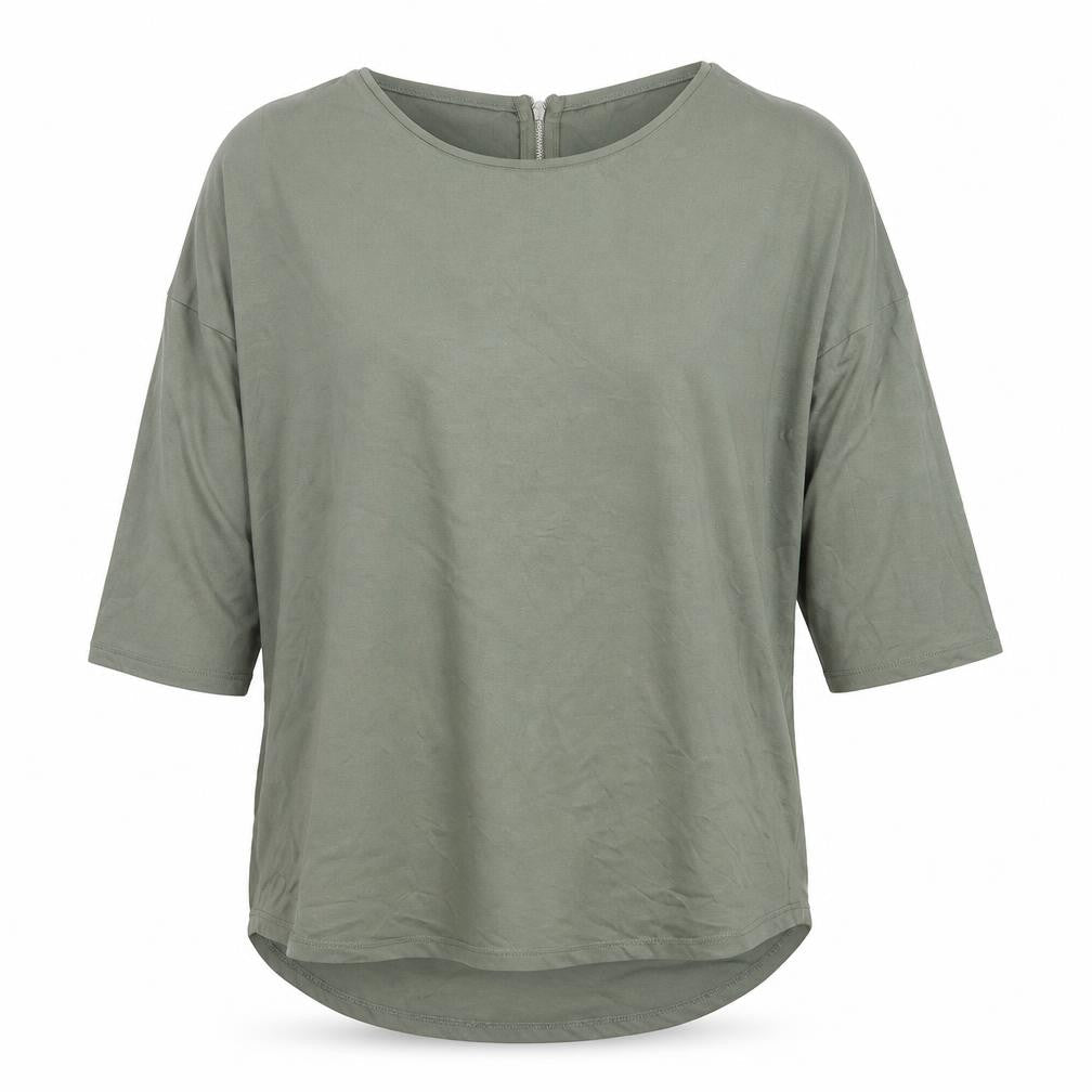 Select Womens Green Size 14 Relaxed 3/4 Sleeve Zip Back Top