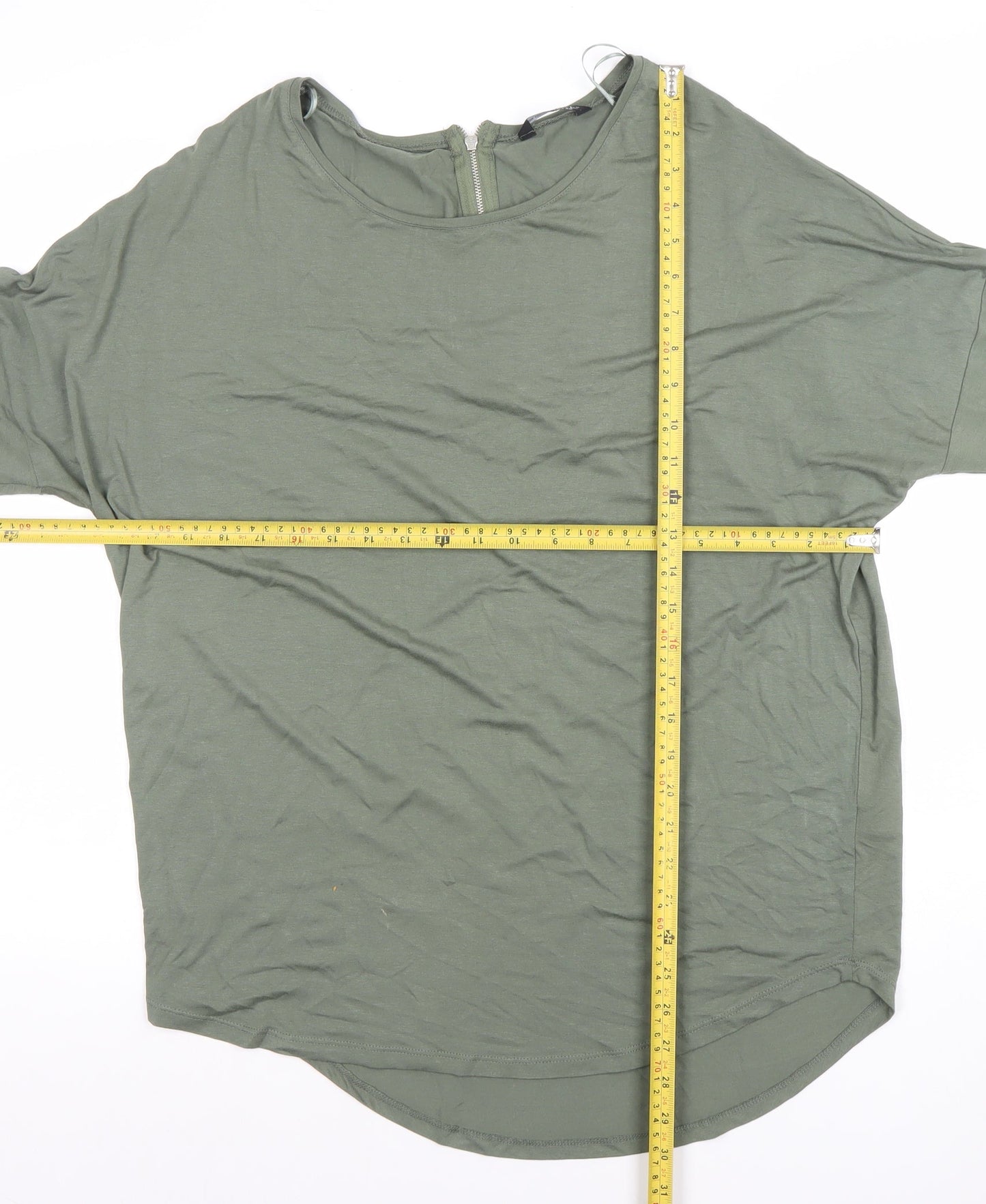 Select Womens Green Size 14 Relaxed 3/4 Sleeve Zip Back Top
