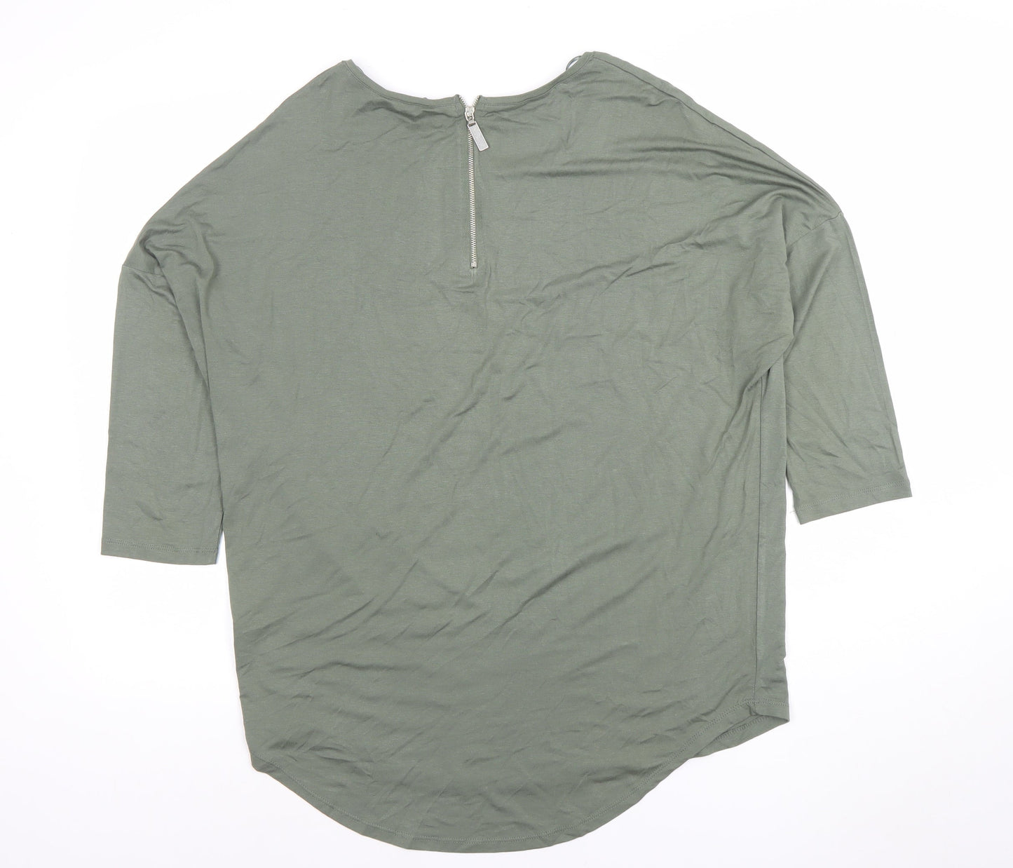 Select Womens Green Size 14 Relaxed 3/4 Sleeve Zip Back Top