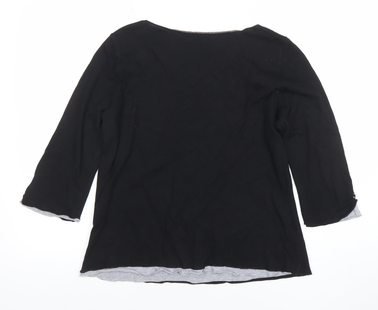Marks and Spencer Per Una Black Beaded 3/4 Sleeve Scoop Neck Cotton Modal Blouse Size 16