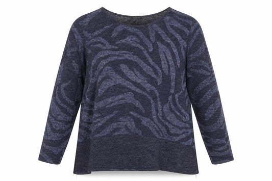 Front view of Roman Women Blue Animal Print Relaxed jumper M