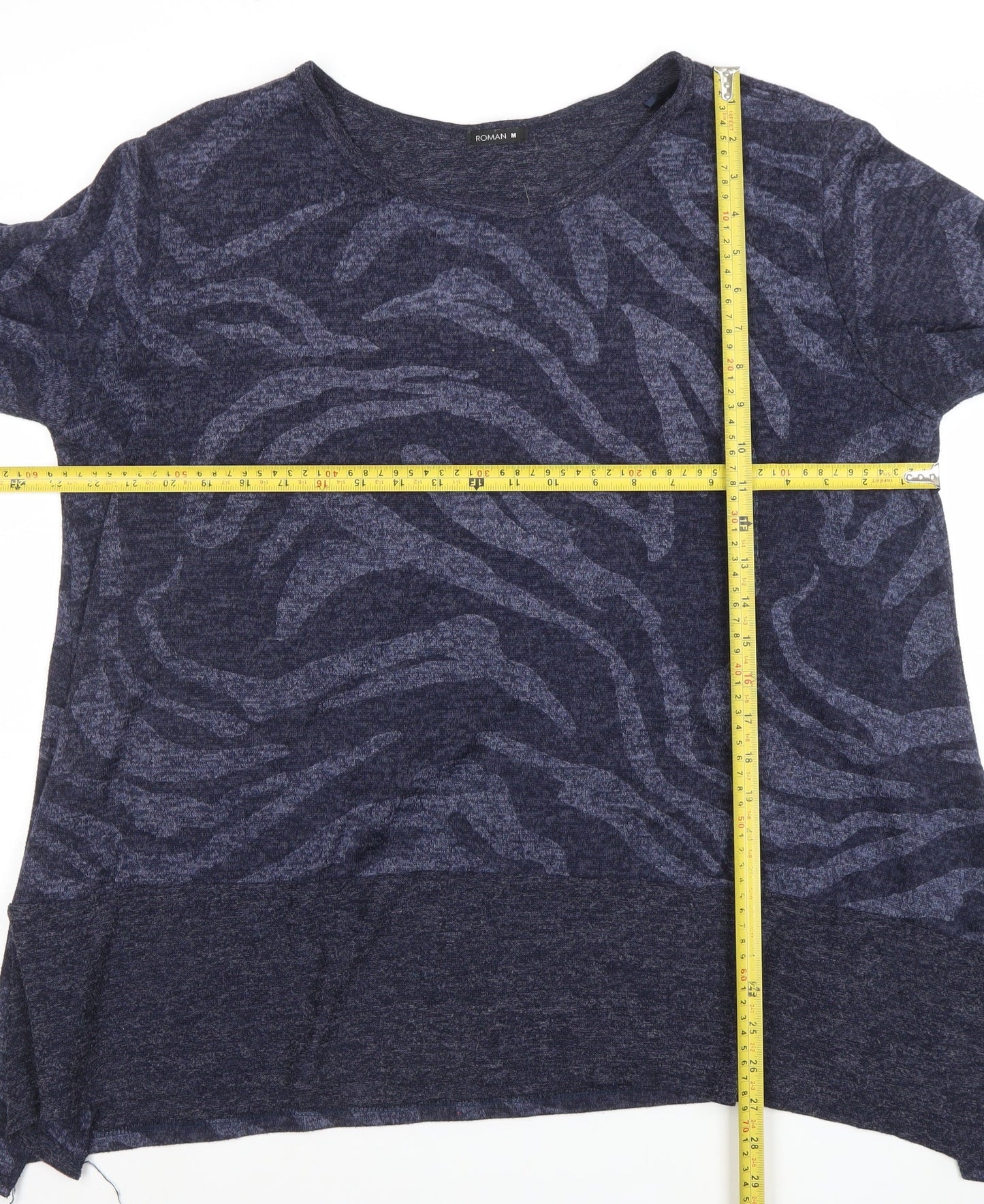 Roman Women Blue Animal Print Relaxed Pullover Jumper M