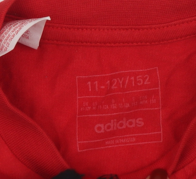 adidas Boys Red Sportswear Logo Cotton Short Sleeve T-Shirt 11-12 Years