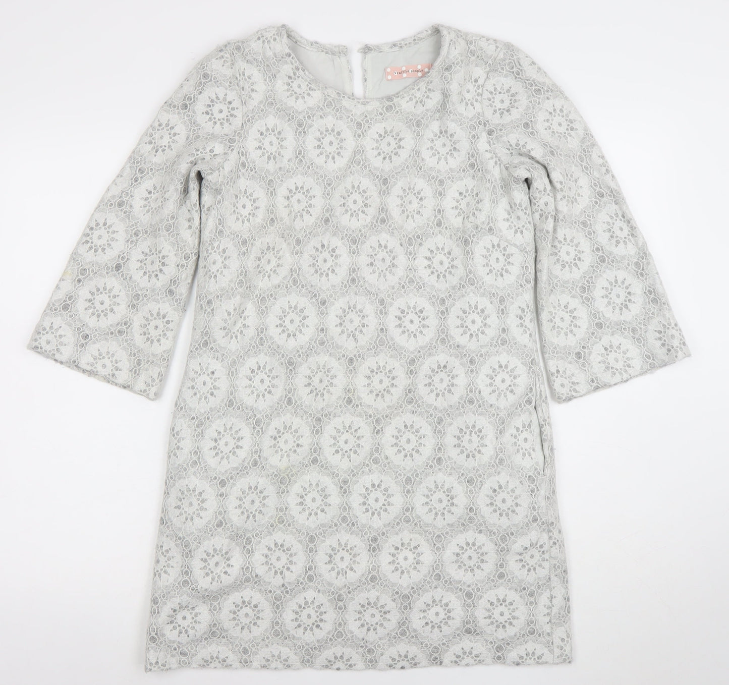 Traffic People Women Grey Lace Shift Dress Size S 3/4 Sleeve