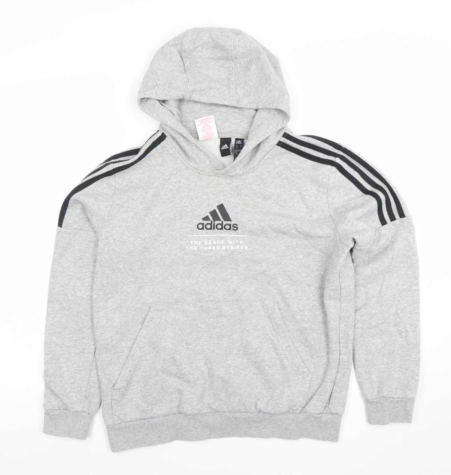 Adidas Boys Grey Pullover Hoodie 13-14 Years Sports Fleece Sweatshirt