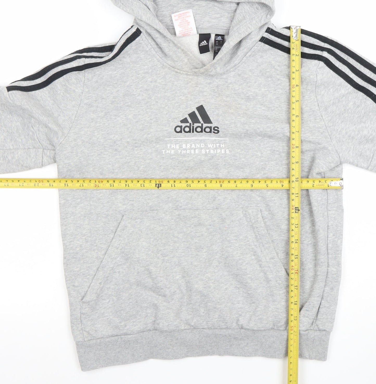 Adidas Boys Grey Pullover Hoodie 13-14 Years Sports Fleece Sweatshirt