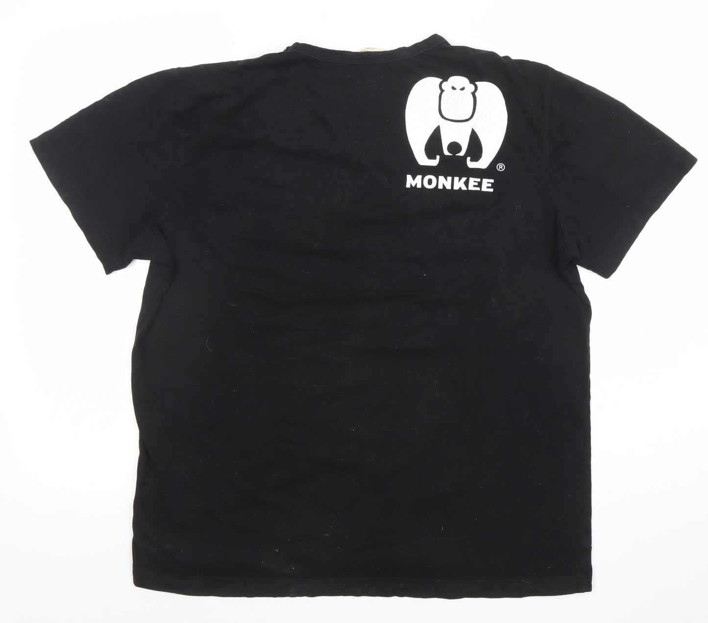 Monkee Men's Black Cotton Crew Neck Graphic T-Shirt Medium