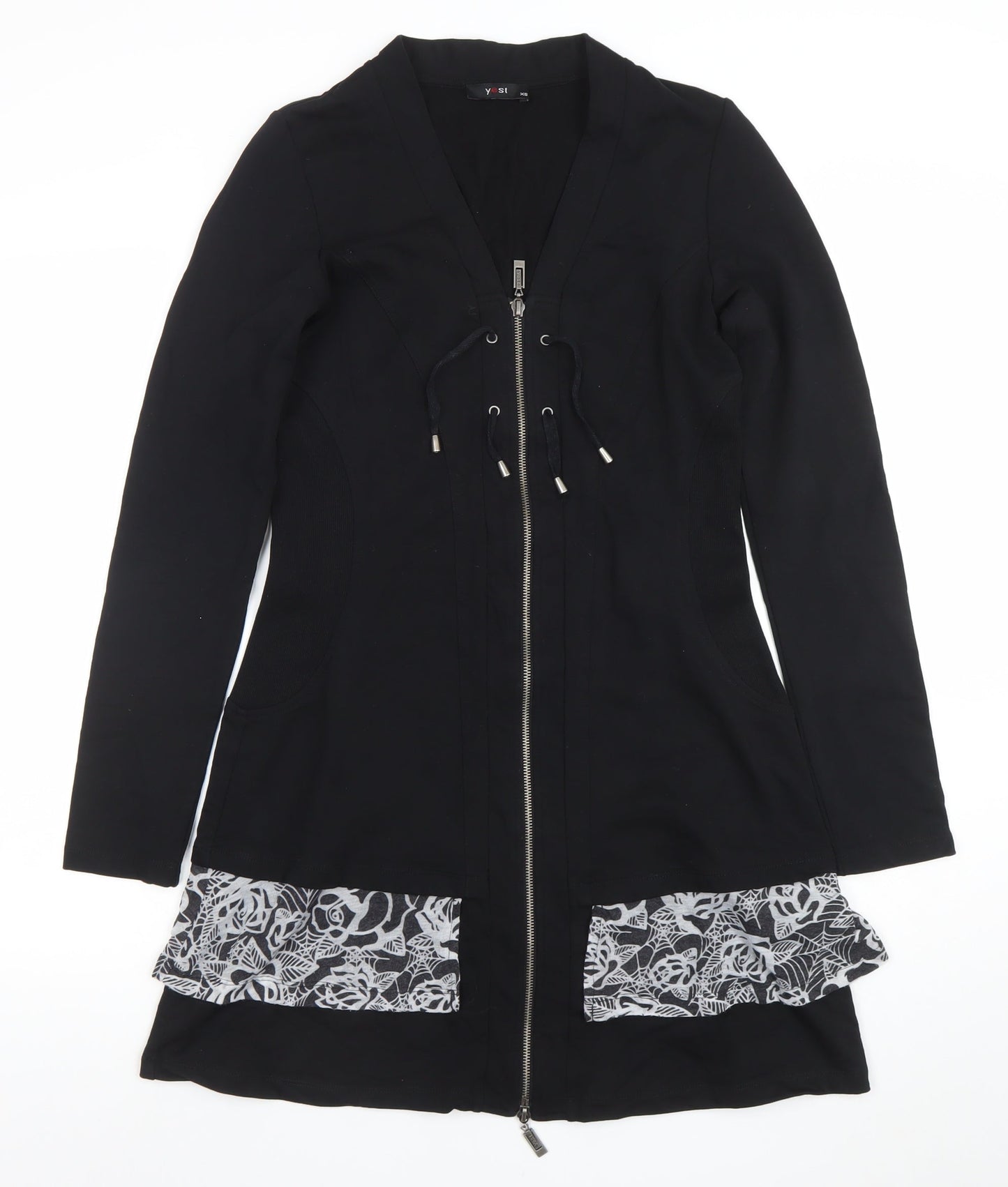 Yest Women Black XS Fit & Flare Floral Zip Knee Length Dress