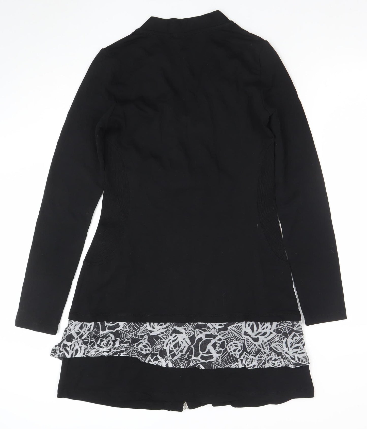 Yest Women Black XS Fit & Flare Floral Zip Knee Length Dress