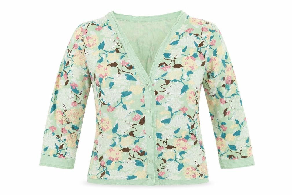 Amari Womens Green Floral Cardigan Small V-Neck Button Front Lightweight