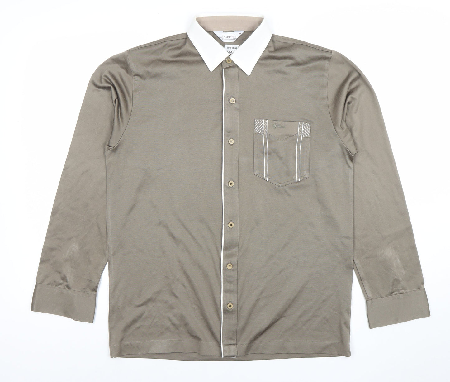 Gabicci Men’s Brown Long Sleeve Button-Up Shirt M Classic Style