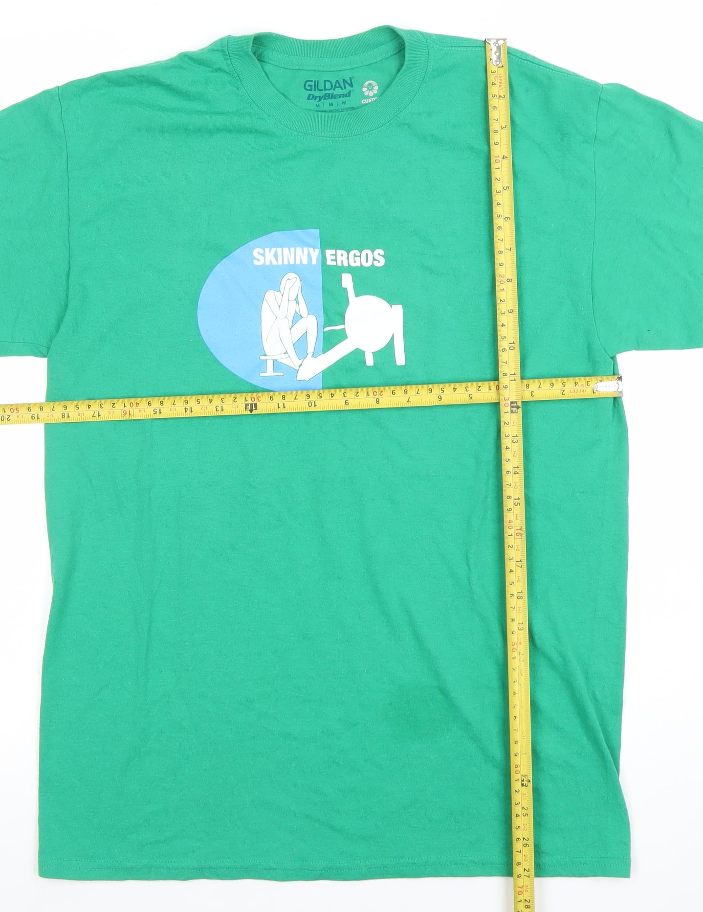 Gildan Men's Green Medium Graphic T-Shirt Skinny Ergos Sports Tee