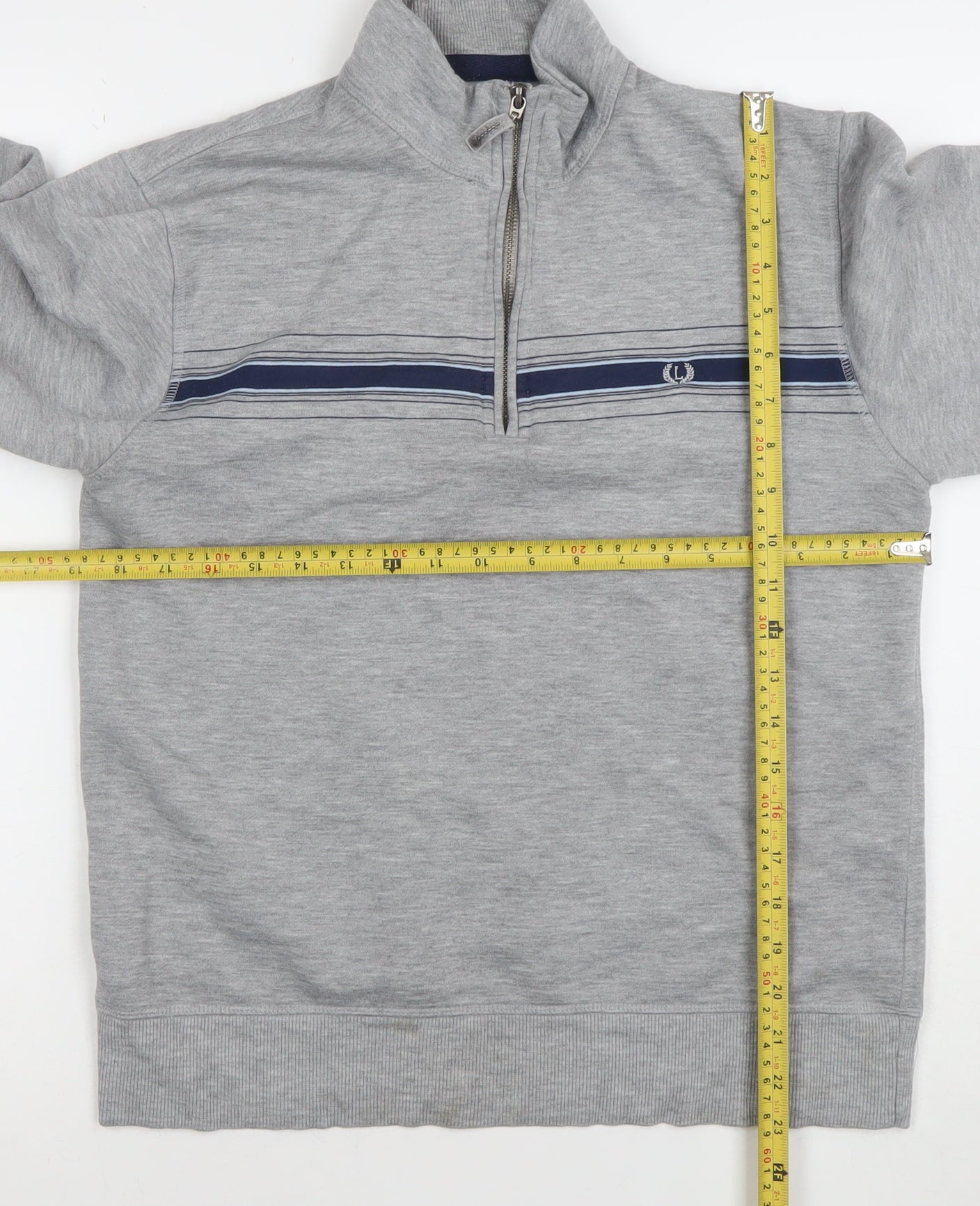 Lincoln Men’s Grey 1/4 Zip Striped Sweatshirt Size S