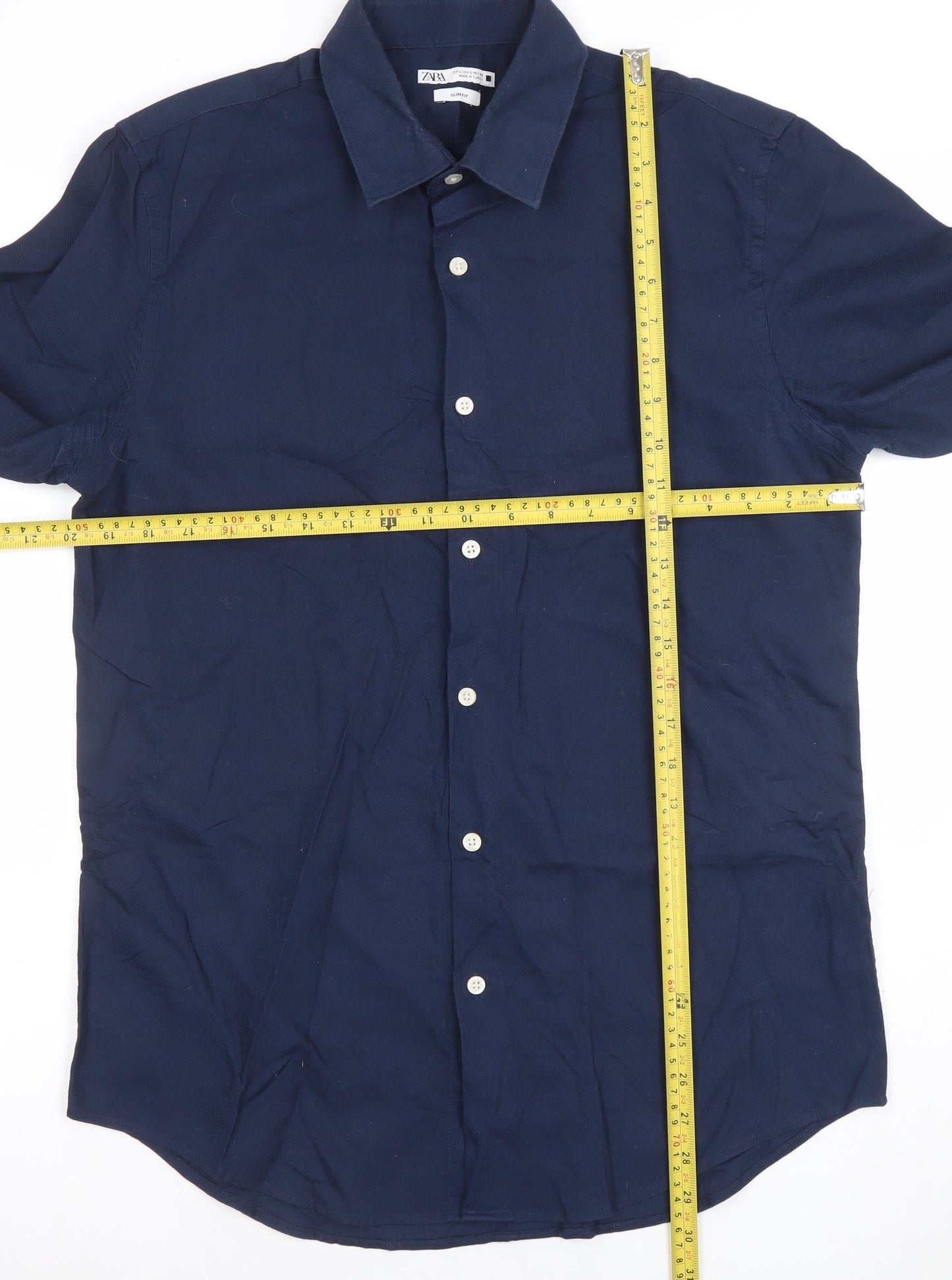 Zara Men Blue Slim Fit Long Sleeve Formal Dress Shirt Size L