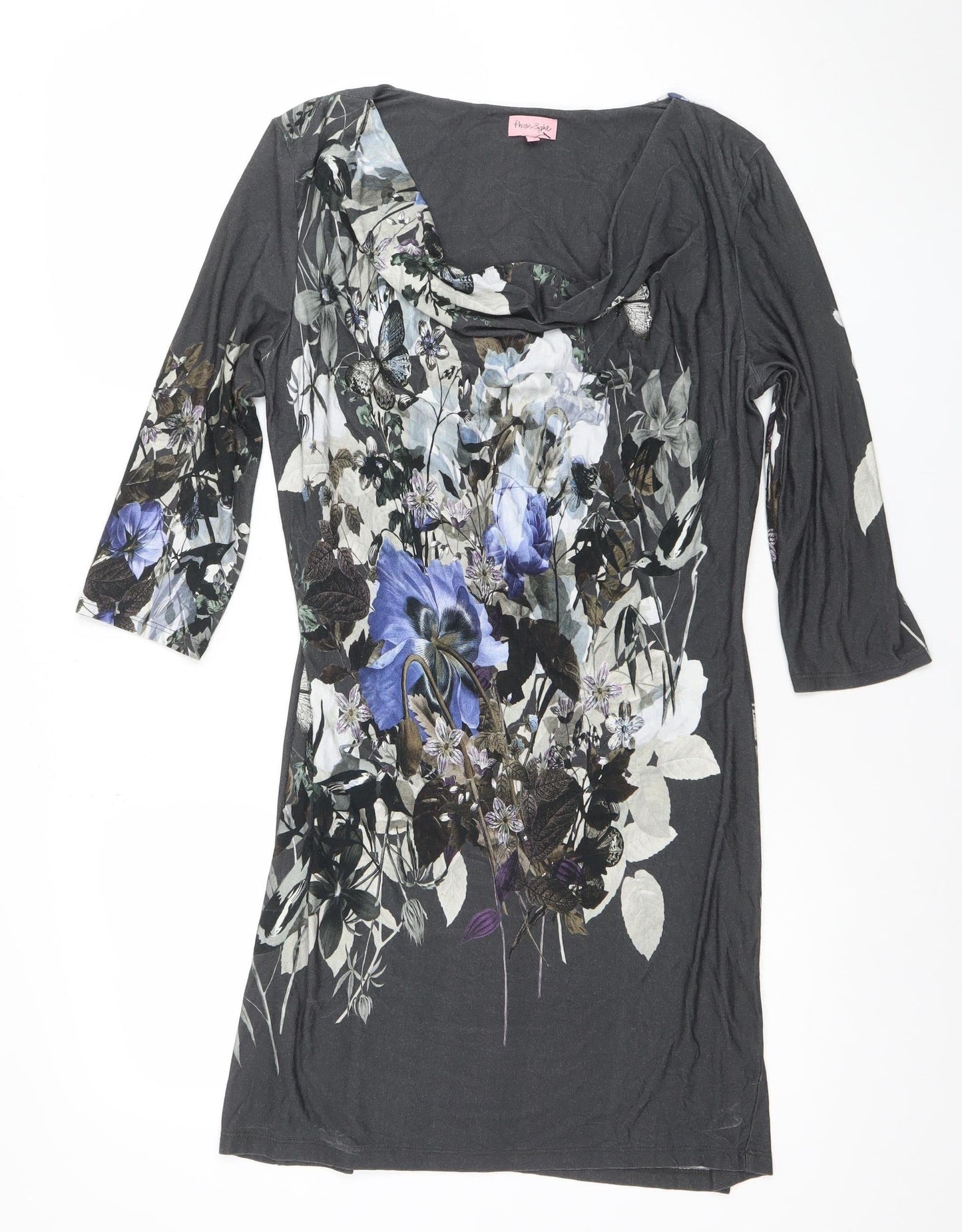 Phase Eight Women’s Black Floral Jersey Shift Dress Size 14