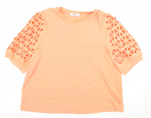 Gallery Women Coral Short Sleeve Cotton Blend Cutout T-Shirt L