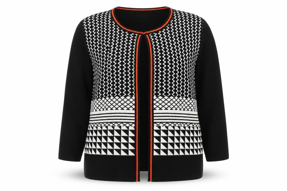Voulez Vous Womens Black Geometric Open Cardigan L/XL Knit Viscose Blend