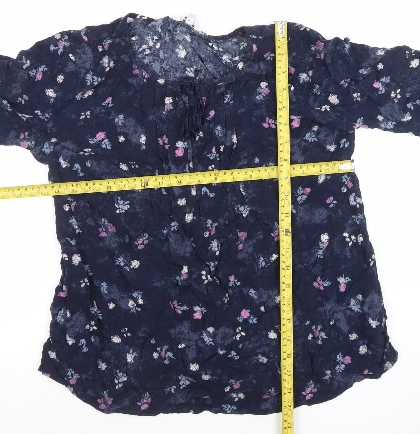 Soma Women's Blue Floral 3/4 Sleeve Rayon Tunic Blouse M