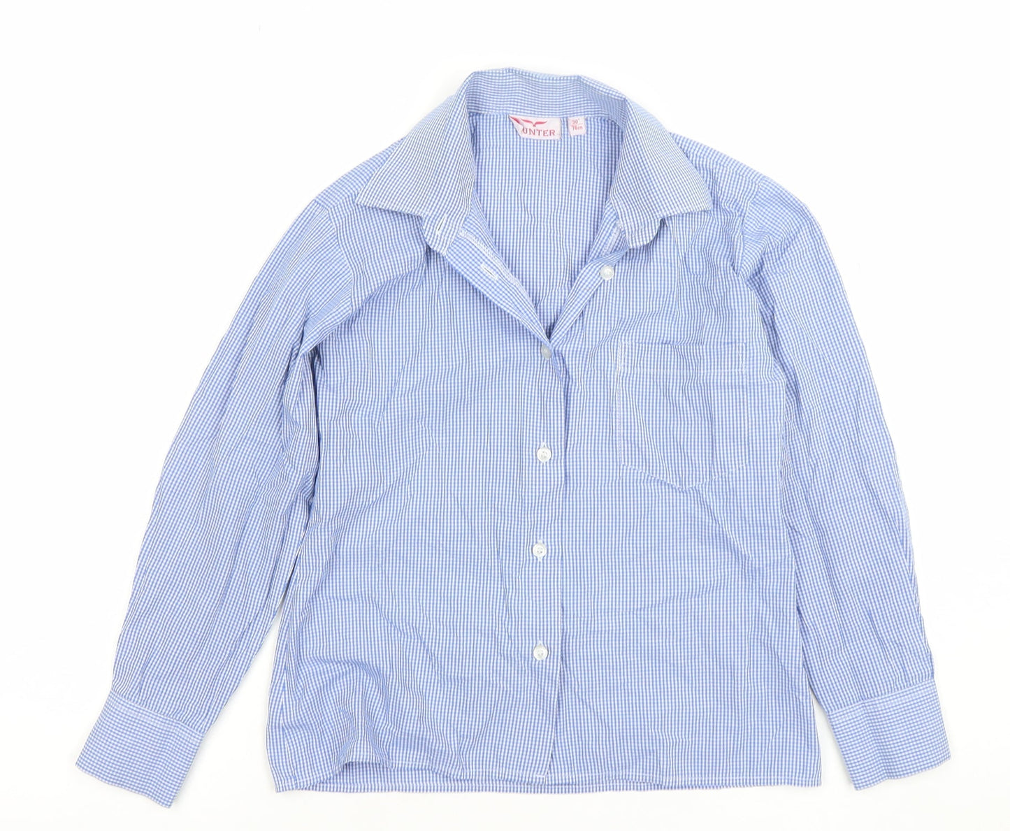 Hunter Boys Blue Check Long Sleeve Button-Up Shirt 30 Inch Classic Fit