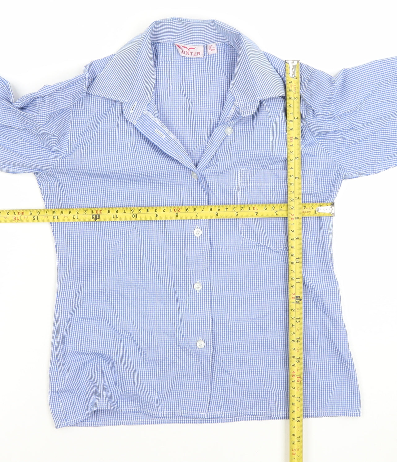 Hunter Boys Blue Check Long Sleeve Button-Up Shirt 30 Inch Classic Fit