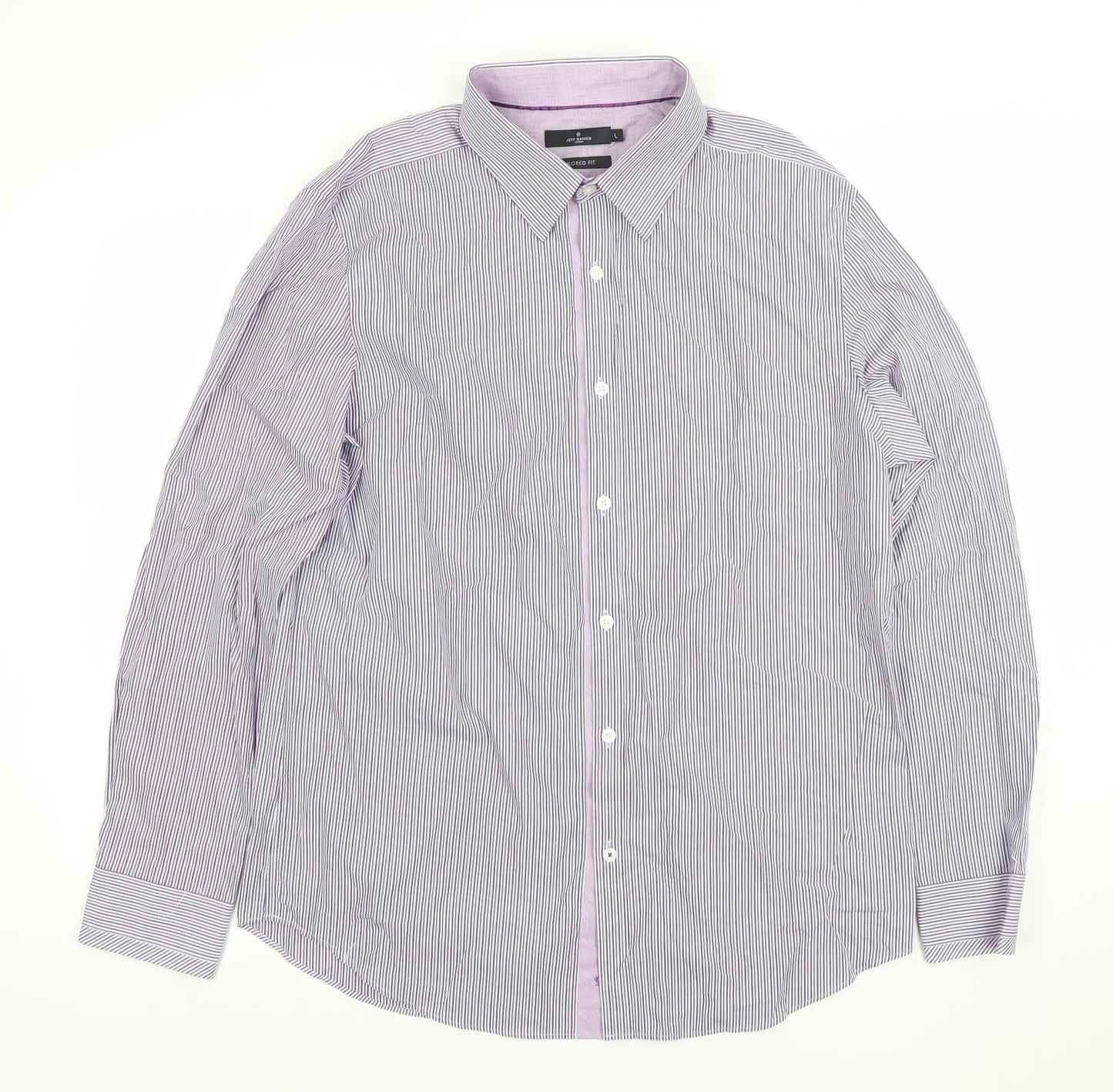 Jeff Banks Men's Purple Striped Tailored Fit Cotton Dress Shirt L Long Sleeve