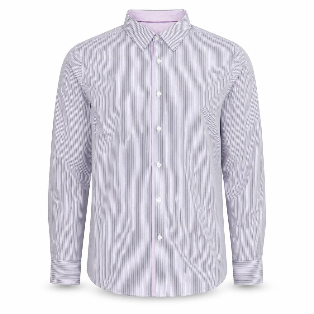 Jeff Banks Men's Purple Striped Tailored Fit Cotton Dress Shirt L Long Sleeve