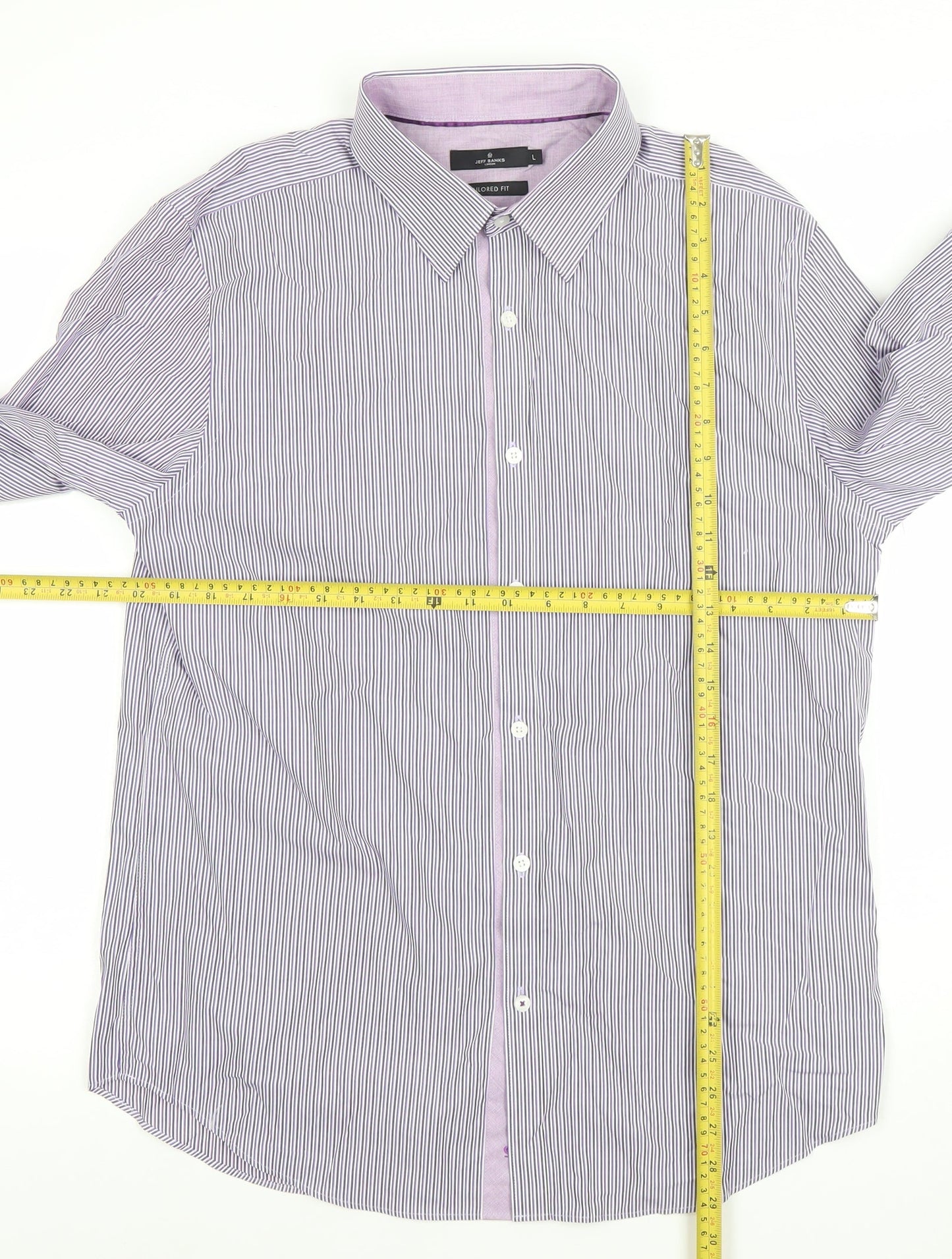 Jeff Banks Men's Purple Striped Tailored Fit Cotton Dress Shirt L Long Sleeve