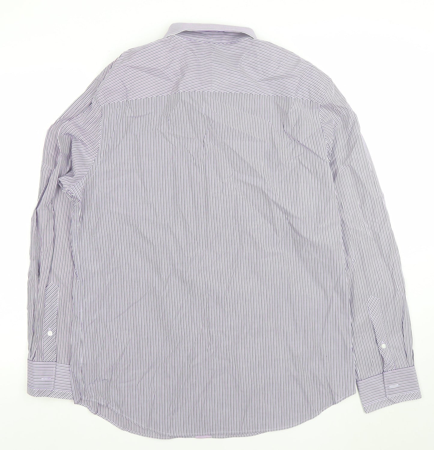 Jeff Banks Men's Purple Striped Tailored Fit Cotton Dress Shirt L Long Sleeve