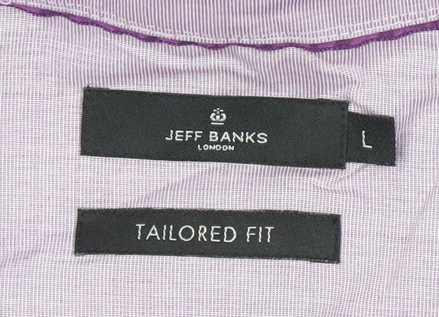 Jeff Banks Men's Purple Striped Tailored Fit Cotton Dress Shirt L Long Sleeve