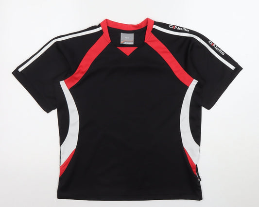 O'Neills Boys Black Red Sports T-Shirt 10-11 Years Quick Dry Activewear Top