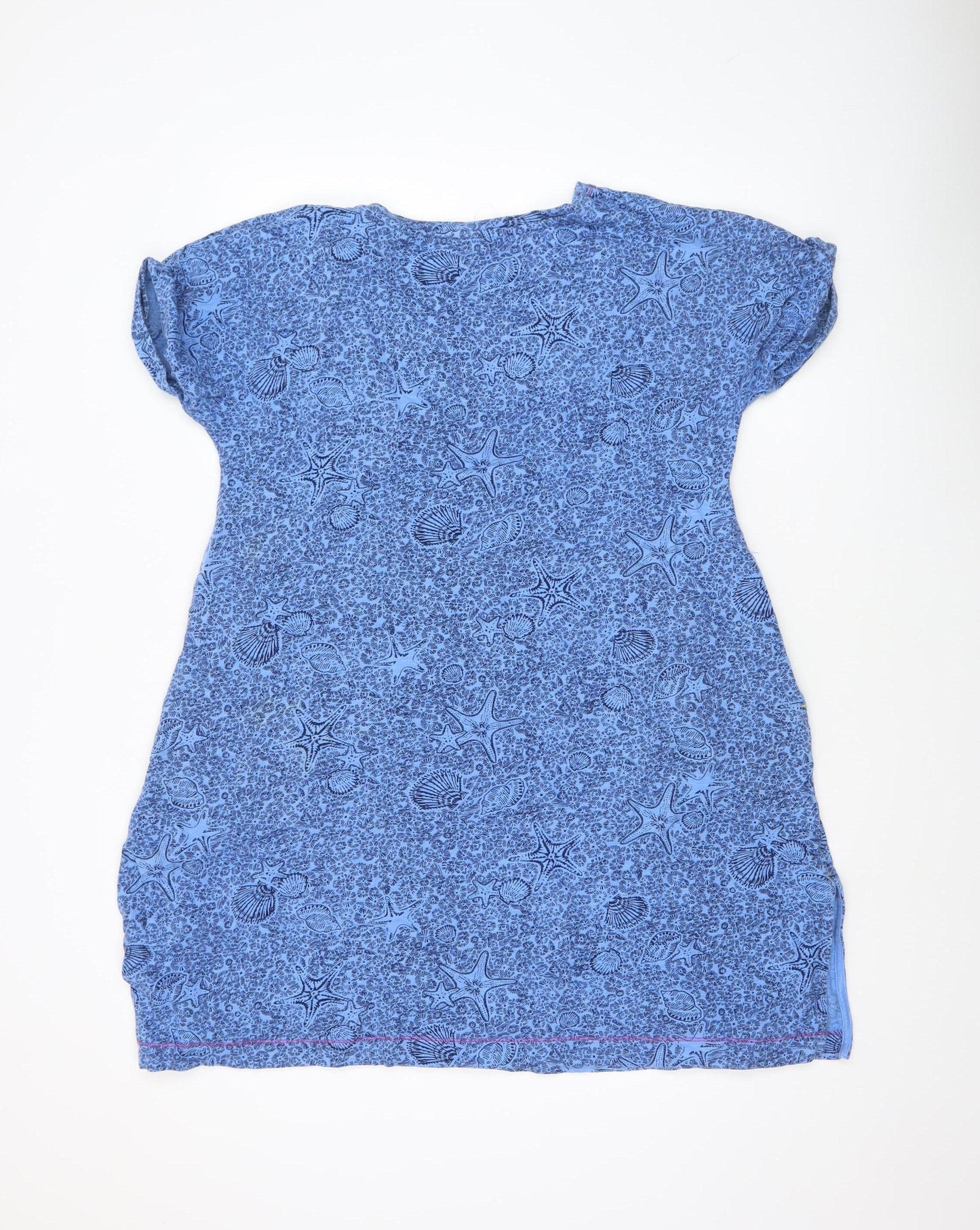Weird Fish Women's Blue Cotton Shift Dress Size S V-Neck Casual Summer