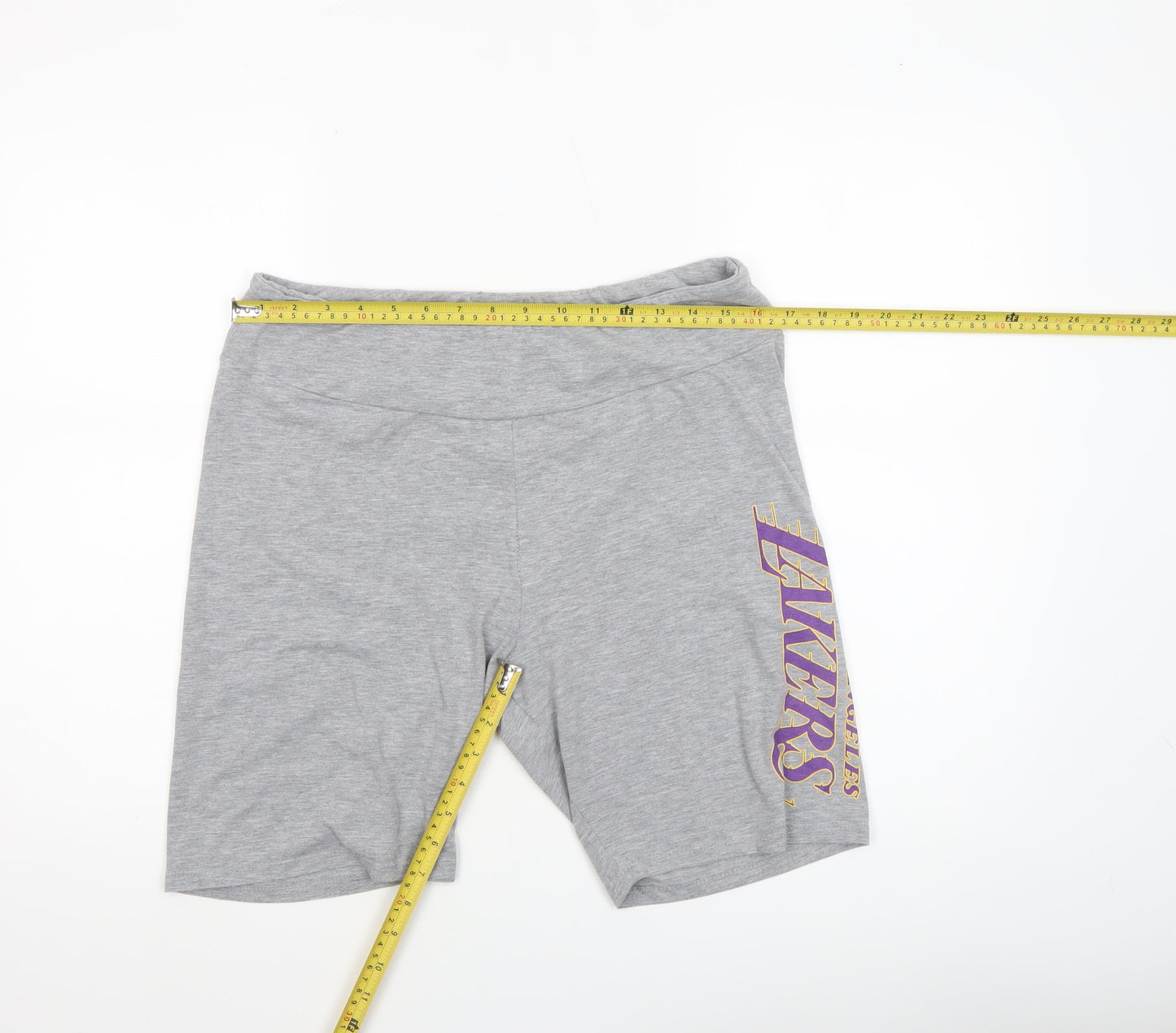 NBA Womens Grey Biker Shorts L Los Angeles Lakers Cotton Stretch Activewear